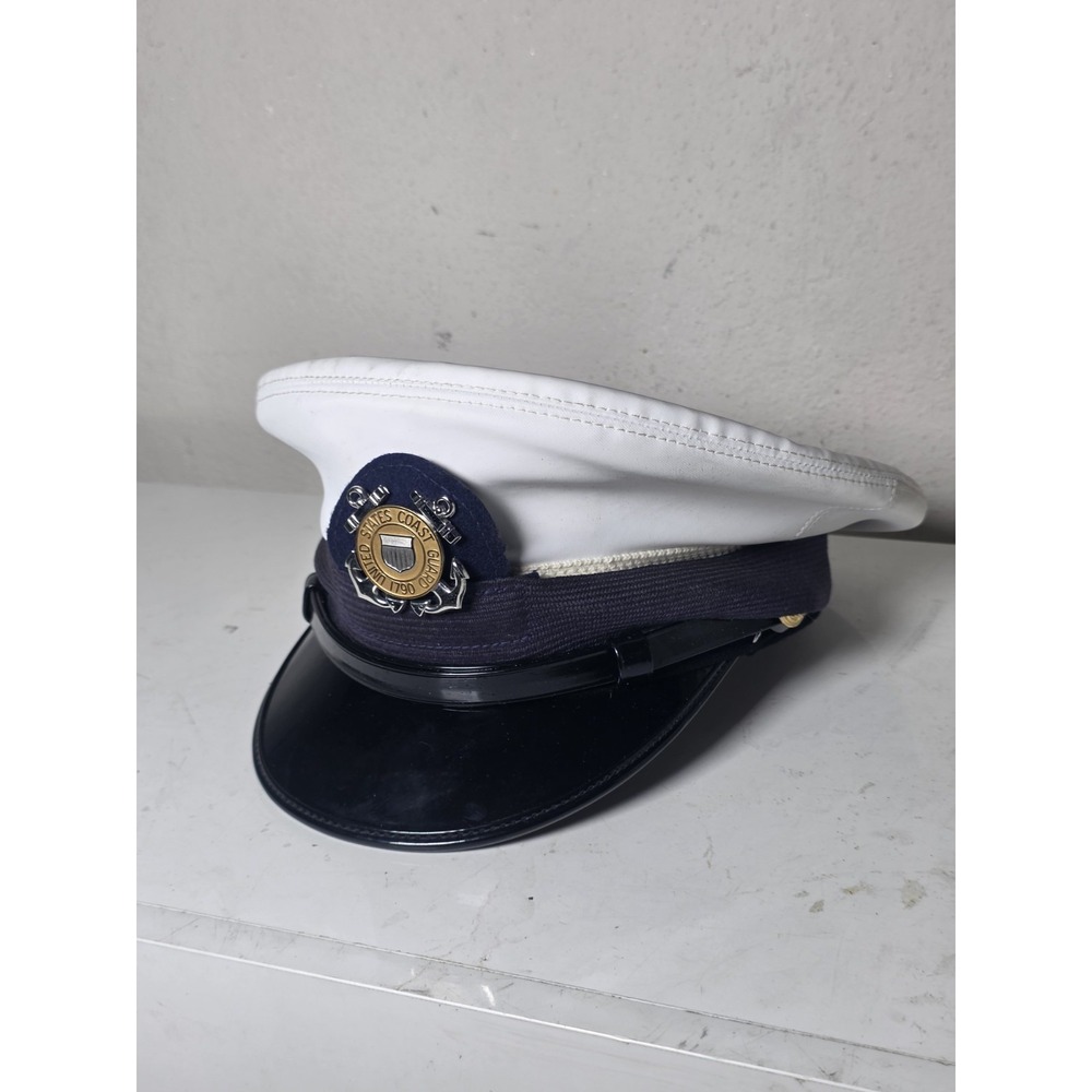 Vintage U.S. Coast Guard Bancroft Combination Dress Cap Size 6 7/8 White/Navy